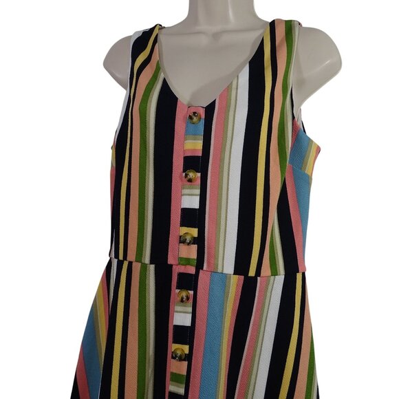 BCX Multicolor Striped Sleeveless Button Accent Dress Women Size XL V-neck - Picture 2 of 10